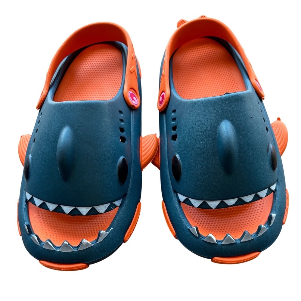 Shark‎ Clog Sandals Teal Orange 3D Fin Teeth Slides Womens Size 9 Made in Mexico